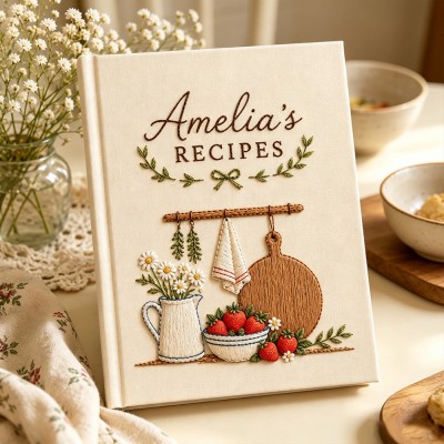 Personalized Embroidered Recipe Book, Vintage Cottagecore Cookbook, Family Recipe Keepsake, Baking Memory Book Gift