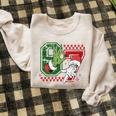 Funny Six Seven Meme Christmas Santa Hand Sign Sweatshirt Unique Christmas Gifts
