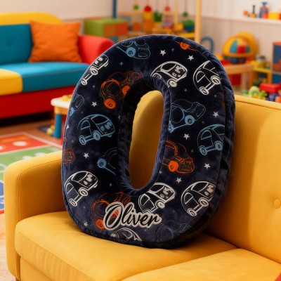 Personalized Cartoon Vehicle Themed Letter Pillow with Custom Name Vehicle Fans Gift Christmas Gift for Kids