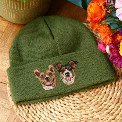 Personalized Embroidered Pet Dog Beanie Hat with Dogs Face on It Gifts for Dog Owners Christmas Gift for Pet Lovers