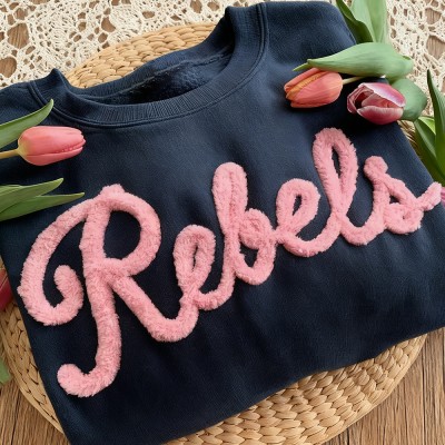 Custom Chenille Embroidered Team Sport Sweatshirt with Game Day Fuzzy Letter Unique Gift for Game Day