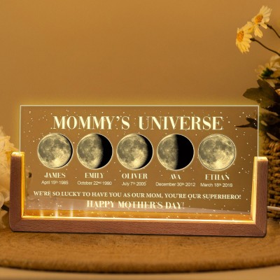 Custom Mommy's Universe Moon Phase Night Light with Kids Names Gift Ideas for Mom Unique Mother's Day Gift