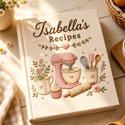 Personalized Embroidered Recipe Book, Vintage Cottagecore Cookbook, Family Recipe Keepsake, Baking Memory Book Gift