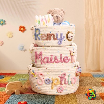 Personalized Handmade Baby Basket with Name Toys Storage Basket Baby Shower Gift Newborn Gift 