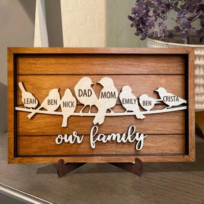 Personalized Wooden Birds Family Tree Frame Sign with Engraved Names Keepsake Gifts for Grandma Mom Mother's Day Gift