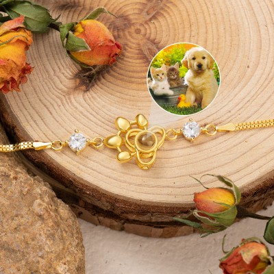 18K Gold Plated Personalized Paw Shape Photo Projection Bracelet Gift Ideas for Her
