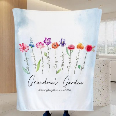 Personalized Grandma's Garden Birth Flower Blanket With Grandkids Names