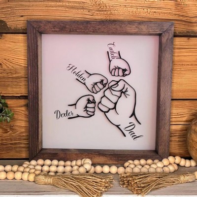 Personalized Fist Bump Wooden Frame Sign With Kids Names Unique Father's Day Gift Ideas