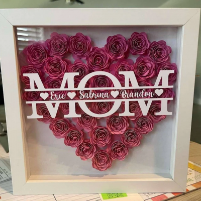 Personalized Heart Paper Flower Shadow Box for Mom