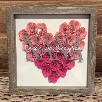 Personalized Heart Flower Shadow Box with Names for Mom,Grandma