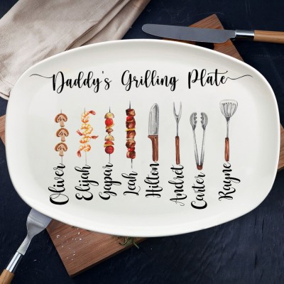Custom Daddy's Grilling Plate with Kids Names Platter Father's Day Gift