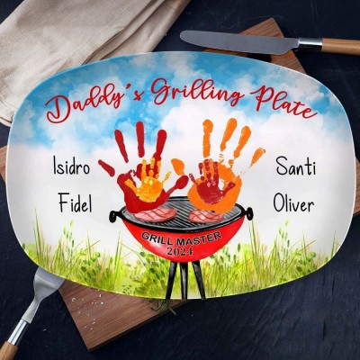Personalized BBQ Daddy's Grilling Platter Handprint Father's Day Gift