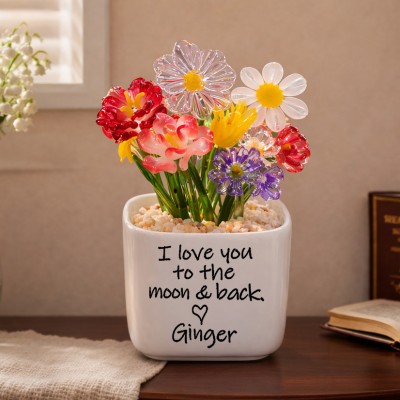 Personalized Mini Glass Birth Month Flower with Plant Pot Unique Birthday Gifts for Mom Grandma Mother's Day Gift Ideas