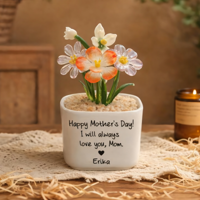 Personalized Mini Glass Birth Month Flower with Plant Pot Keepsake Gifts for Mom Grandma Unique Mother's Day Gift Ideas