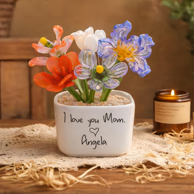 Personalized Mini Glass Birth Month Flower with Plant Pot Keepsake Gifts for Mom Grandma Unique Mother's Day Gift Ideas