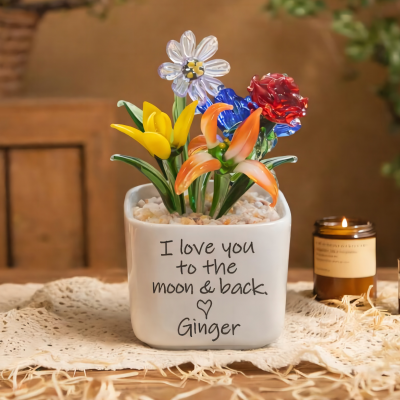 Personalized Mini Glass Birth Month Flower with Plant Pot Perfect Gifts for Mom Grandma Unique Mother's Day Gift Ideas