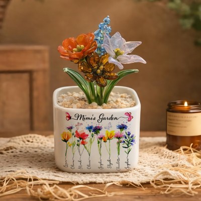 Personalized Mimi's Garden Mini Glass Birth Month Flower Birthday Gifts for Mom Grandma Unique Mother's Day Gift