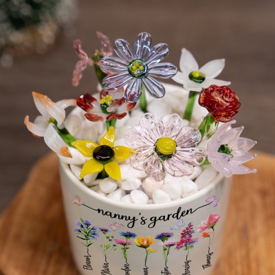 Personalized Mini Glass Birth Month Flower Gifts for Mom Grandma Christmas Gift