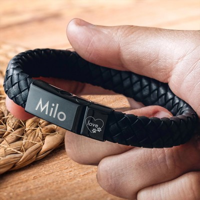 Personalized Dog Urn Leather Bracelet Custom Engraved Pet Ashes Bracelet Loss of Pet Gift Pet Memorial Gift