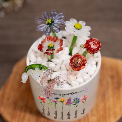 Personalized Mini Glass Birth Month Flower Gifts for Mom Grandma Christmas Gift