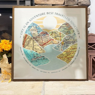 Personalized Adventure Mountain Map Print Wood Frame Unique Gifts for Couple Anniversary Gift for Her Him