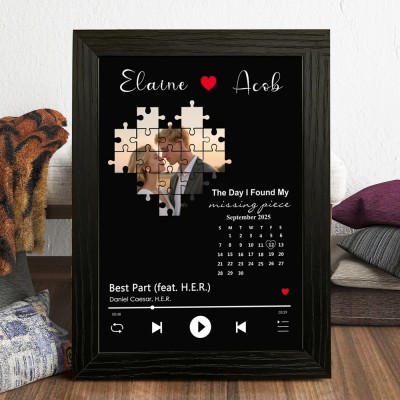 The Day I Found My Missing Piece Personalized Photo Calendar Music Frame for Couples Anniversary Gift Valentine's Day Gift Ideas