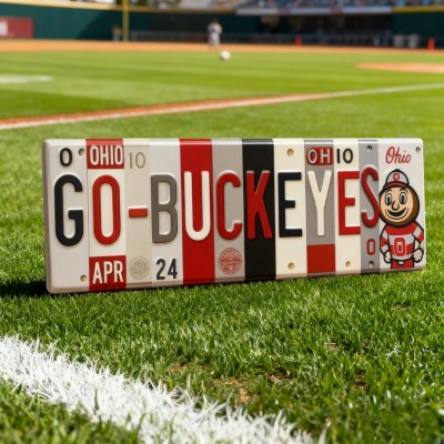 Go-Buckeyes License Plate Sign Ohio State Buckeyes Wall Art Dorm & Game Day Decor Christmas Gift