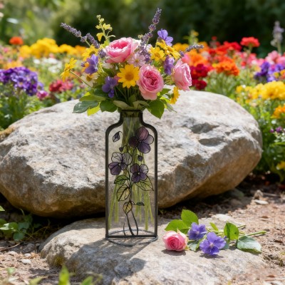 Personalized Birth Month Flower Stained Glass Vase Unique Gifts for Her Christmas Gift for Mom Grandma