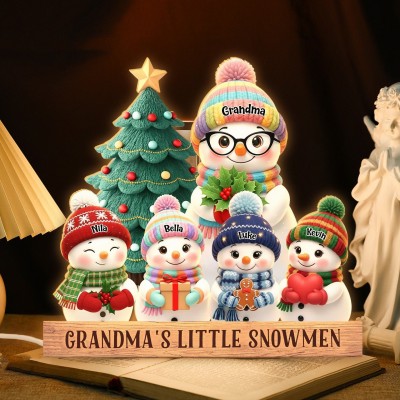 Personalized Snowman Wood Night Light with Kids Names for Grandma Gift For Grandparents Family Christmas Gift