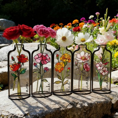 Personalized Birth Month Flower Stained Glass Vase Unique Gifts for Her Christmas Gift for Mom Grandma