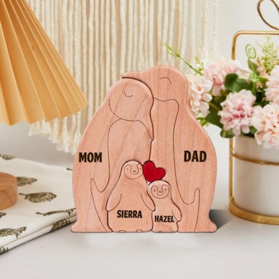 Personalized Penguin Family Puzzle Wooden Sign With Names Unique Gift For Family Mother's Day Gift Ideas
