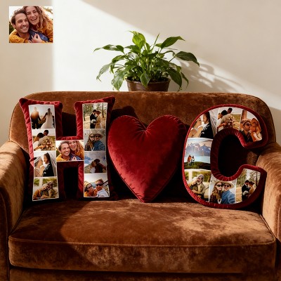 Personalized Couple Letter Photo Collage Pillow Sets Keepsake Gifts for Anniversary Valentine's Day