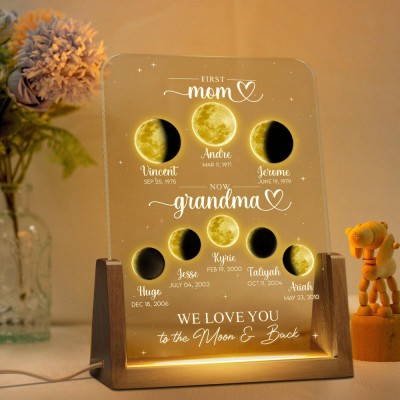 First Mom Now Grandma Moon Phase Night Light with Kids Names Custom Gifts for Grandma Mom Mother's Day Gift Ideas