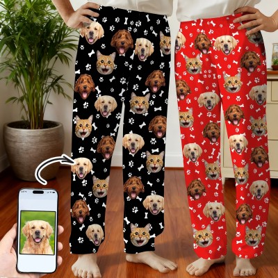 Custom Pet Portrait Pajama Pants Personalized Dog Face Pajamas Pants Unique Gift for Pet Lover Christmas Gifts