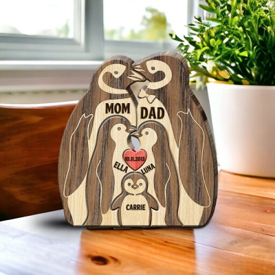 Custom Penguin Family Puzzle Wooden Sign With Names Mother's Day Gift Ideas
