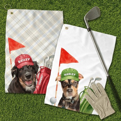 Custom Pet Dog Golf Towel with Pet Photo and Name Gifts for Dog Lover Pet Lover Gifts Golf Lover Gift Ideas