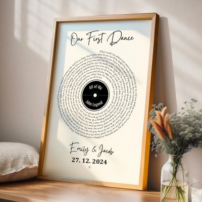Our First Dance Song Lyrics Personalized Vinyl Lyric Print Frame Gift for Couple Wedding Anniversary Gifts