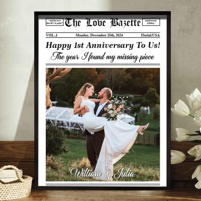 Custom Wedding Newspaper Print Frame Unique Gifts for Wife Husband Personalized Wedding Anniversary Gift