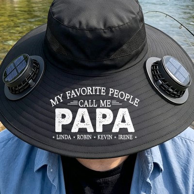 Personalized Dad Solar Fan Hat, Custom Embroidered Wide Brim Sun Protection Bucket Hat, Unique Gift for Him