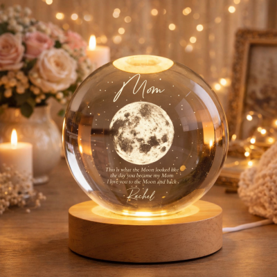 Custom Moon Phase 3D Crystal Ball LED Night Light Unique Gift for Mom Mother's Day Gift