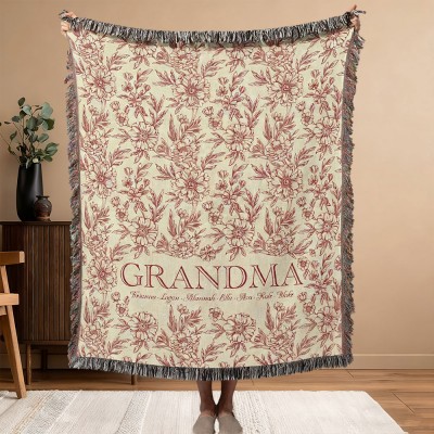 Personalized Grandma Floral Blanket with Grandkids Names Gifts for Grandma Mom Christmas Gift
