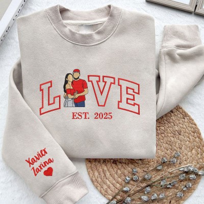 Personalized Couple Embroidered Portrait Love Sweatshirt form Photo Unique Gifts for Couple Valentine's Day Gifts for Her