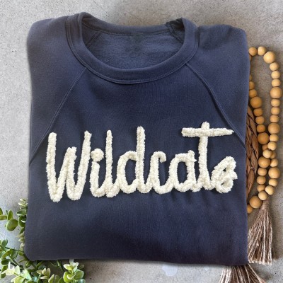 Custom Chenille Embroidered Team Sport Sweatshirt with Game Day Fuzzy Letter Unique Gift for Game Day