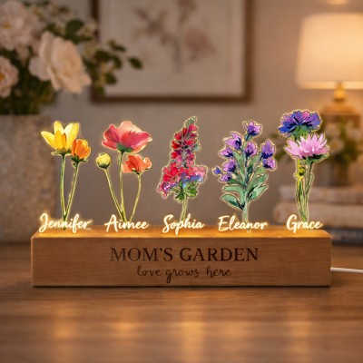 Custom Mom's Garden Love Grows Here Birth Flower Night Light Unique Birthday Gifts For Mom Grandma Mother's Day Gift Ideas