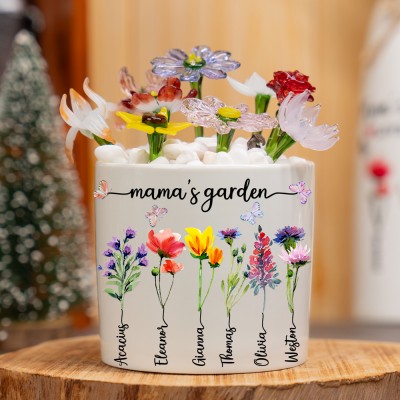 Personalized Mama's Garden Birth Month Flower Pot with Kids Names Gift for Mom Grandma Christmas Gifts