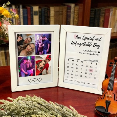 Custom Couple Photo Folding Photo Frame with Calendar Unique Anniversary Gifts Valentine's Day Gift for Couples