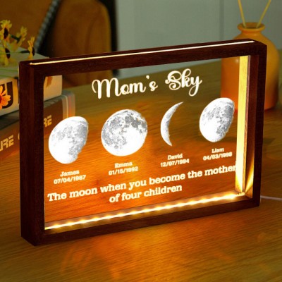 Personalized Mom's Sky Moon Phase Night Light By Date with Kids Names Gifts for Mother's Day Keepsake Gift for Mom