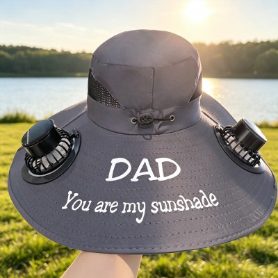 Personalized Dad Solar Fan Hat, Custom Embroidered Wide Brim Sun Protection Bucket Hat, Unique Gift for Him