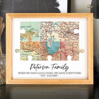 Personalized Family Puzzle Travel Map Long Distance Gift for Family Keepsake Gifts for Mom Wife Christmas Gift Ideas