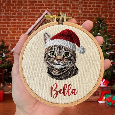Custom Embroidered Cat Portrait Photo Ornament Gifts for Cat Lovers Pet Memorial Gift Christmas Gift for Pet Lovers